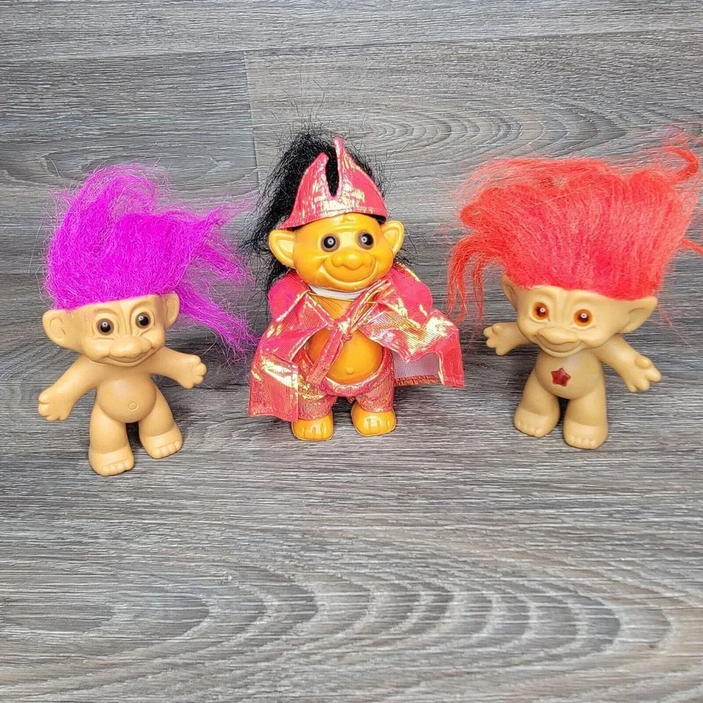 Vtg‎ Troll Doll Troll-Kins Lot of 3 Outfit Toy RUSS Trolls Male Dress Up